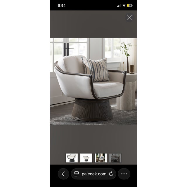 Pair of Upholstered Swivel Chairs Attributed to Palecek Baldwin Style For Sale - Image 16 of 16