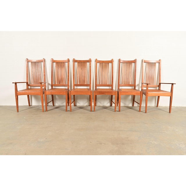 Mid-Century Modern Stickley Style Arts & Crafts Teak and Cane Dining Chairs, Set of Six For Sale - Image 3 of 13