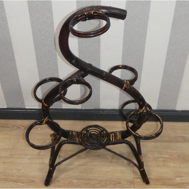 Mid-Century Modern Bamboo Flower Stand with Shelf Bamboo Wood & Rattan Flower Stand, 1960s For Sale - Image 3 of 14