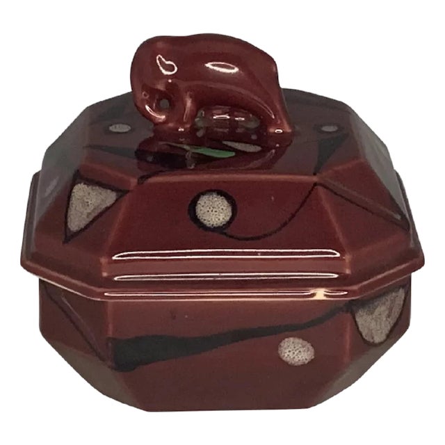 Rare Art Deco Ceramic Elephant Powder Jar: Hand Painted, c. 1930s For Sale