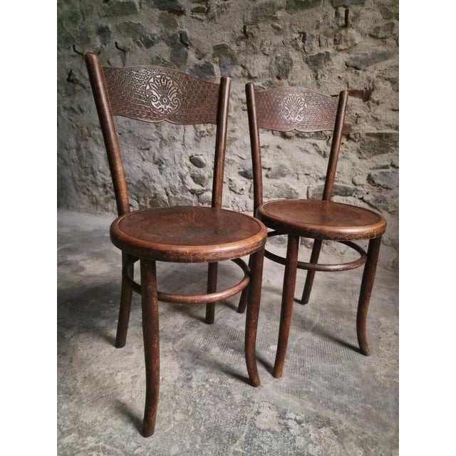 Wood Antique Bistro Chairs in Bentwood by Fischel Austria, 1890s, Set of 2 For Sale - Image 7 of 18