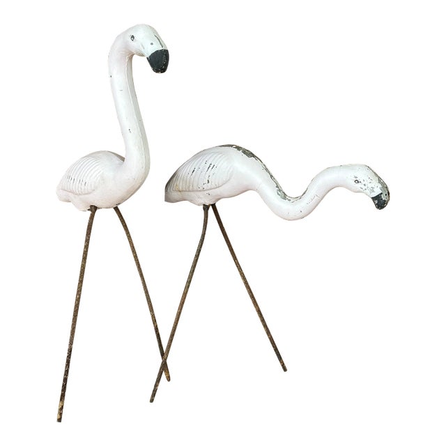 Early Mid-20th Century Coastal Concrete Flamingo Garden Ornaments-Pair For Sale