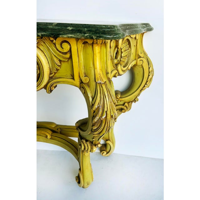 Late 20th Century Italian Marble Top Painted Carved Console Table in Baroque Rococo Style For Sale In Miami - Image 6 of 11