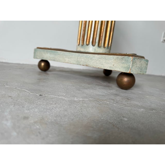 Wood Hollywood Regency Carved Wood Column & Brass Ball Feet Side Table/ Sold For Sale - Image 7 of 12