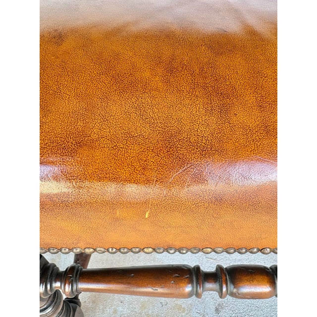 Late 19th Century French Louis XIV Style Walnut and Leather Bench For Sale - Image 10 of 12