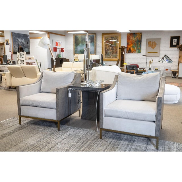 Off-white Pair of Century Furniture Monarch Wood Wrapped Contemporary Modern Armchairs For Sale - Image 8 of 12