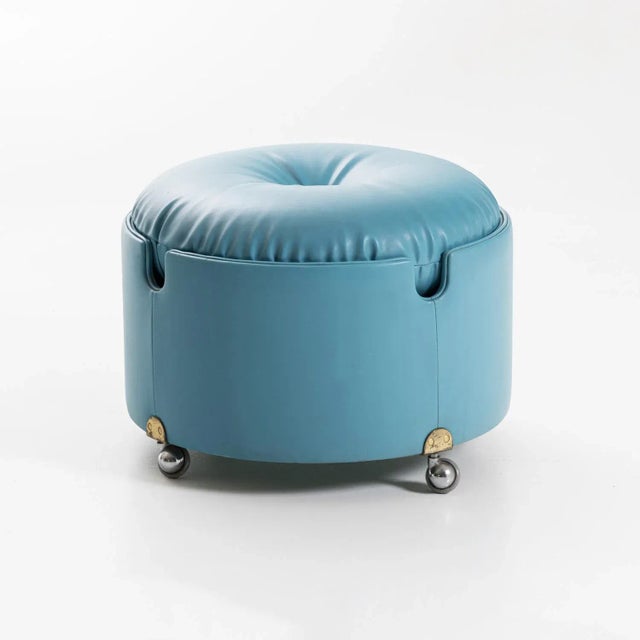 Blue Stool by Luigi Massoni for Poltrona Frau, 1970s For Sale - Image 6 of 6