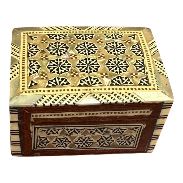 1970s Petite Wooden Painted Box With Mother of Pearl Accents For Sale