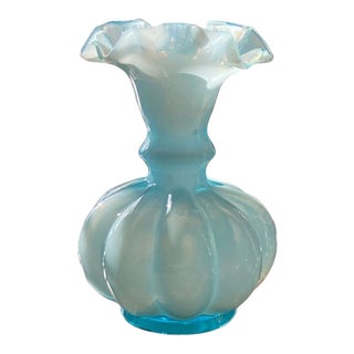 1950s Fenton Blue Melon Bud Vase For Sale