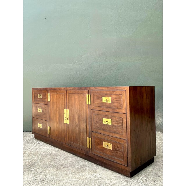 Wood Vintage Henredon Campaign Credenza For Sale - Image 7 of 12