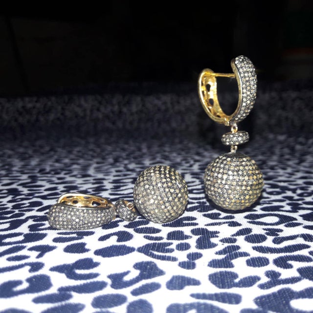 Art Deco 925 Sterling Silver Pave Diamond Drop Earring 14k Solid Gold Unique Gift for Her, A Pair For Sale - Image 3 of 15