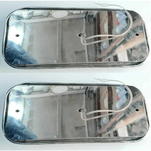 Pair Vintage 1940s Skyscraper Art Deco Wall Ceiling Sconces Fixture in Brass & Milk Glass Rod Ship Light For Sale - Image 6 of 7