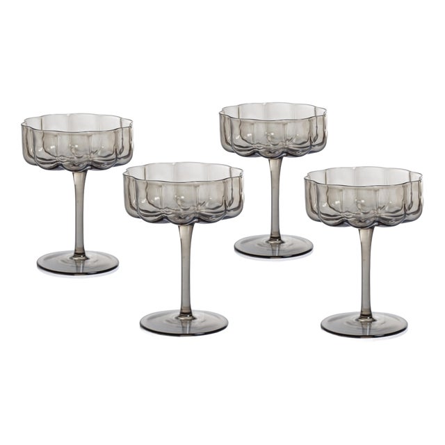 Reinhard 4-Piece Set Handblown Coupe Glasses, Smoke For Sale