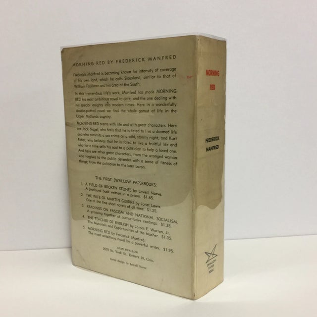 This is a first edition Morning Red by Frederick Manfred. The book is from 1956. Denver: Alan Swallow, 1956. First...
