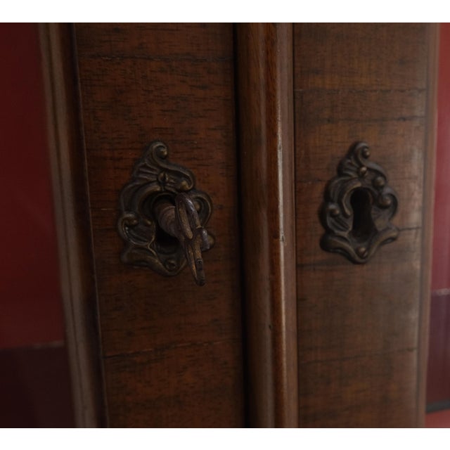 Double Bonnet Dome Top Burl Wood 3 Drawer Drop Front Secretary Desk 1900s Clean! For Sale - Image 14 of 17