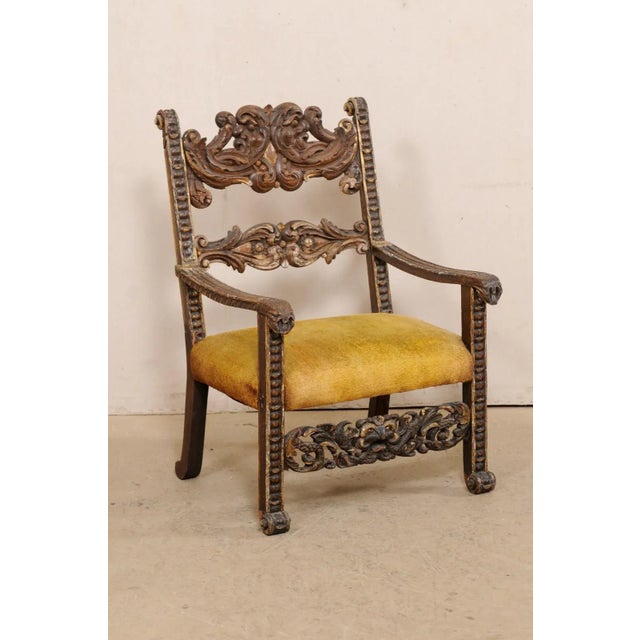 18th Century Vintage Italian Period Baroque Armchair with Carved Details For Sale - Image 4 of 12
