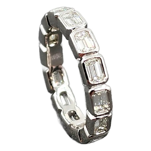 2.24 Ct Emerald Cut East-West Bezel Set Eternity Band Size 6.5 For Sale