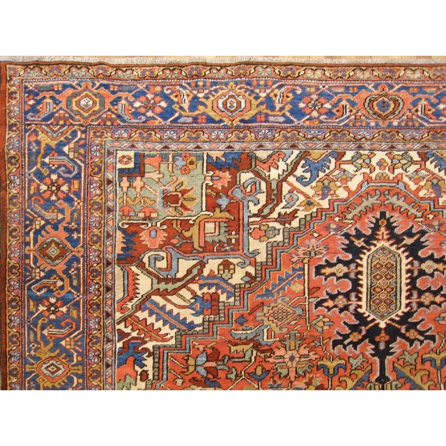 Textile Antique Hand-Knotted Persian Heriz Oriental Carpet For Sale - Image 7 of 10