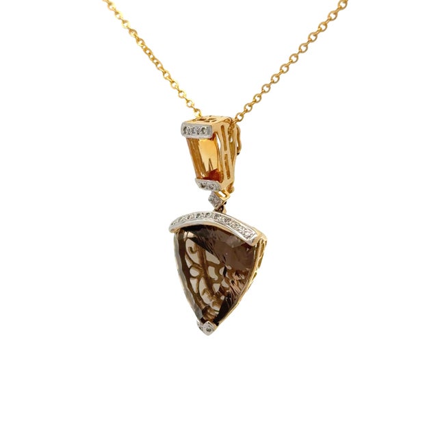 Bellarri Smokey Quartz Citrine Diamond 18k Yellow Gold Pendant Necklace For Sale In Los Angeles - Image 6 of 8