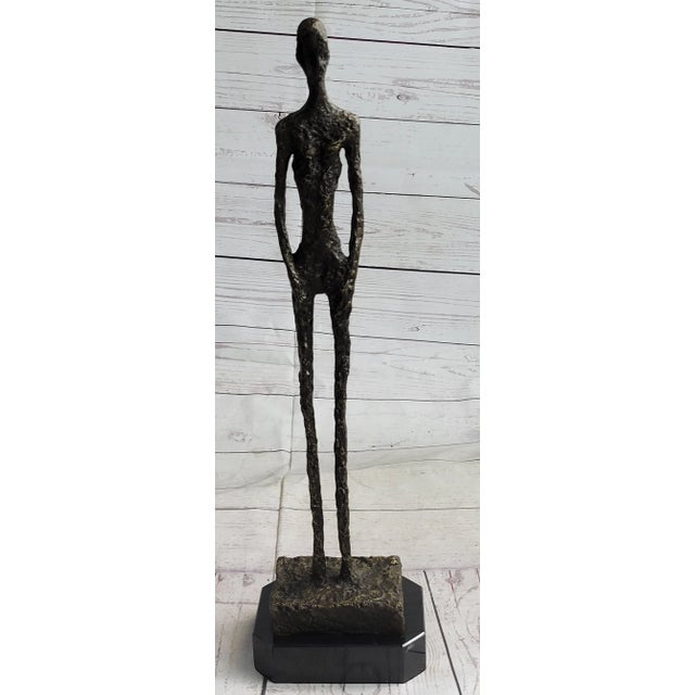 Modern Alberto Giacometti Skinny Tall Stick Man Surrealist Bronze Sculpture Statue Figure For Sale - Image 3 of 10