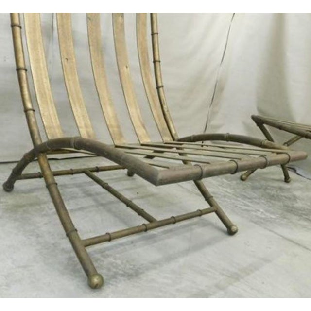 Gold MCM Faux Bamboo Lounge Chair and Ottoman Owned by Famous Jockey For Sale - Image 8 of 12