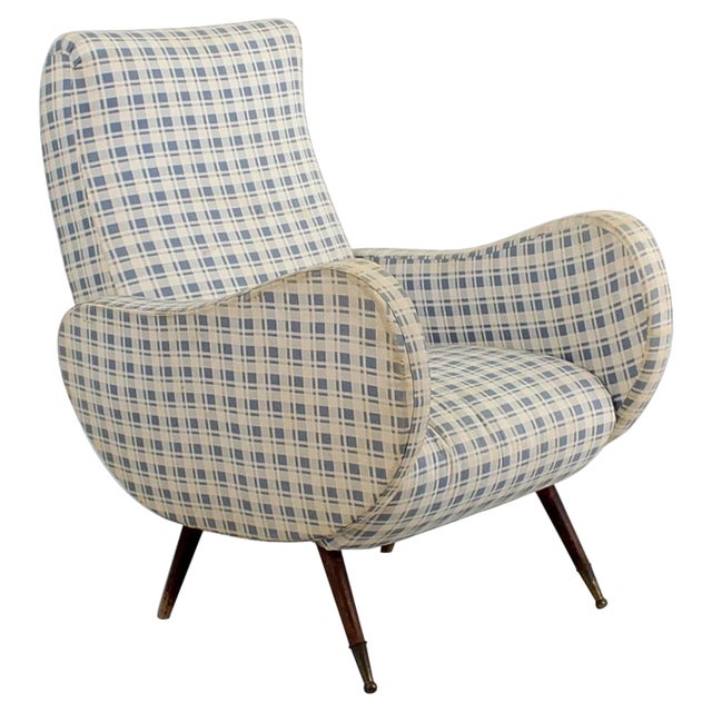 Mid-Century Wood and Fabric Armchair in the style of Marco Zanuso, Italy, 1950s For Sale