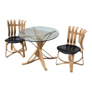 1993 Frank Gehry for Knoll Bentwood Maple “Face Off” Dining Table & 2 “Hat Trick” Dining Chairs - Set of 3 For Sale