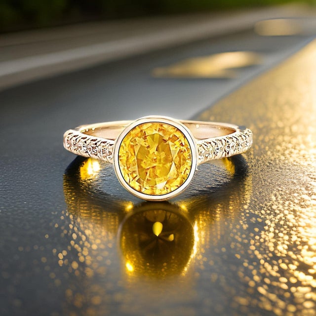 Yellow Natural Sapphire Diamond Ring 6.5 14k Y Gold 2.28 TCW Certified For Sale - Image 8 of 18