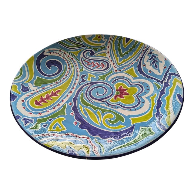 90's Large Ceramic Charger With Large Paisley Pattern For Sale