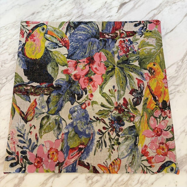 Textile Toucan Parrot Woven 18x18 Cushion Cover For Sale - Image 7 of 18
