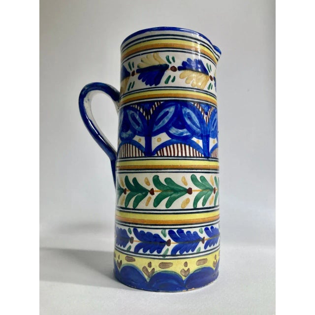 Folk Art Vintage Toledo Bright Hand Painted Folk Art Pottery Pitcher For Sale - Image 3 of 13