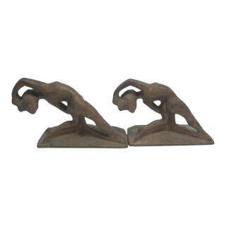1920s Art Deco Arching Ladies Gilded Cast Iron Bookends - a Pair For Sale