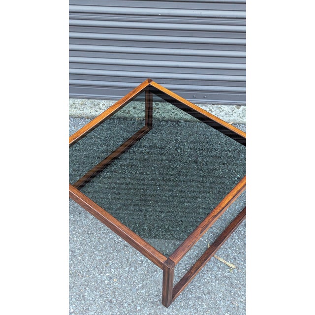 1960s Danish Rosewood Coffee Table | C. 1960s | Smoked Glass Top For Sale - Image 5 of 7
