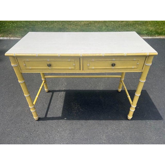 Thomasville Vintage Thomasville Allegro Yellow Faux Bamboo Writing Desk For Sale - Image 4 of 18