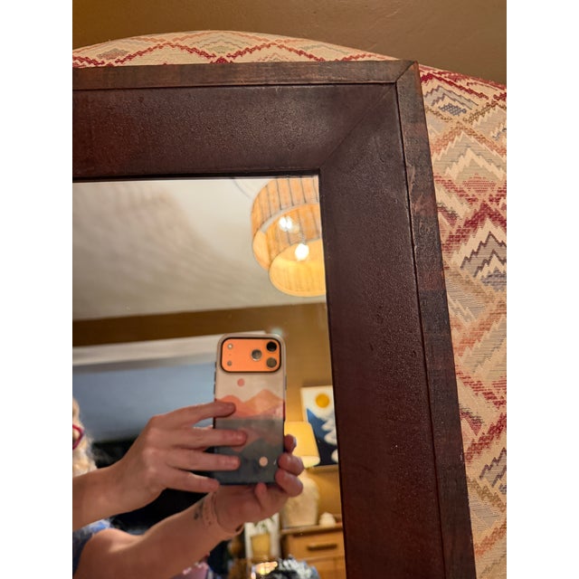 Antique Mahogany Wood Beveled Wall Mirror Two Tone Folk Art Border Ca 1870 For Sale - Image 9 of 11