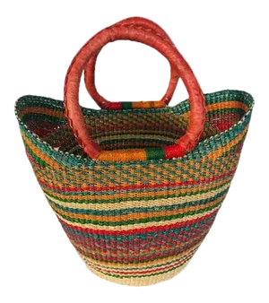Medium African Bolga Ghana Woven Yikene Basket - Orange