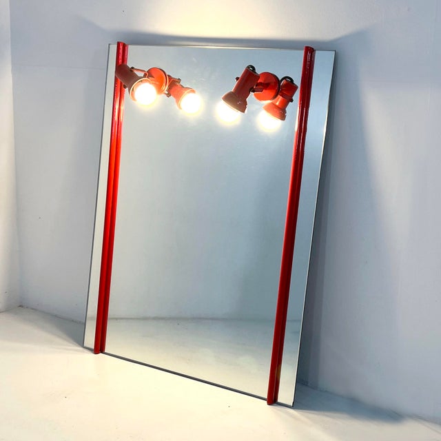 1970s Red Vanity Mirror in Metal with Adjustable Lamps, 1970s For Sale - Image 5 of 8
