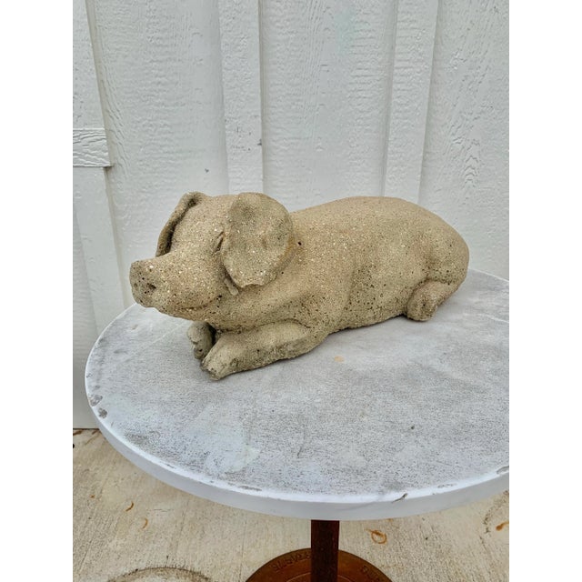 Traditional 20th Century Vintage Concrete Garden Pig Statue For Sale - Image 3 of 12