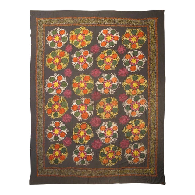 Large Vintage Suzani With All-Over Embroidery For Sale