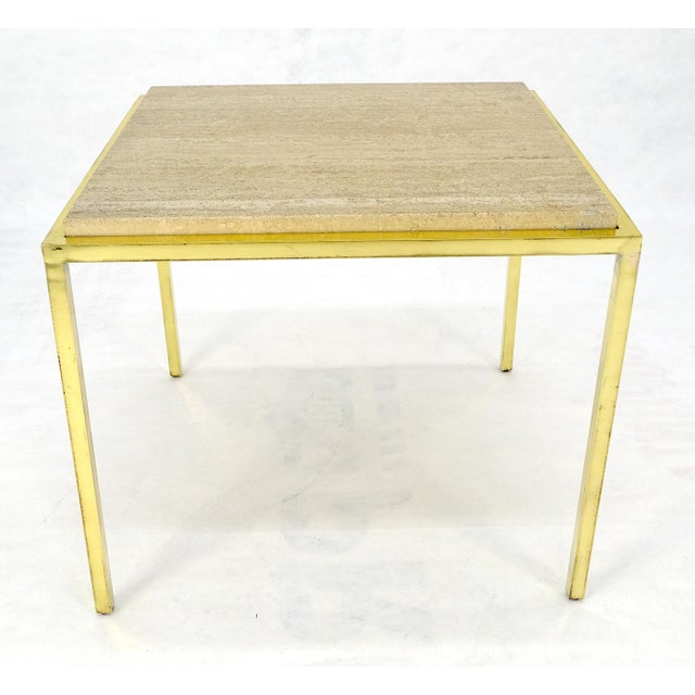 Brass Mid Century Modern Brass & Travertine 19x19” Square Side End Table Stand MINT For Sale - Image 8 of 14