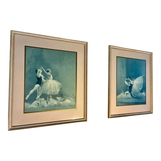 Vintage Pair of Ballet Lithograph Prints by August Von Munchhausen. Set of 2 For Sale