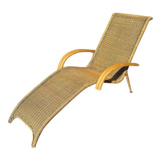 Midcentury Boho Woven Rattan Chaise Lounge For Sale