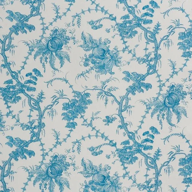 Schumacher San Cristobal Toile Fabric in Peacock For Sale