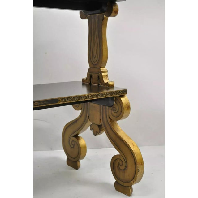 Mid 20th Century Regency Style Black & Gold 3 Tier Whatnot Stands Bookcase Shelf Curio - A Pair For Sale - Image 11 of 12