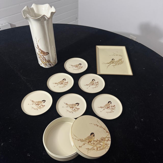 Mid-Century Modern 1980s 9-Piece Otagiri Japan Chickadee & Pussy Willow Vanity and Desk Set For Sale - Image 3 of 9