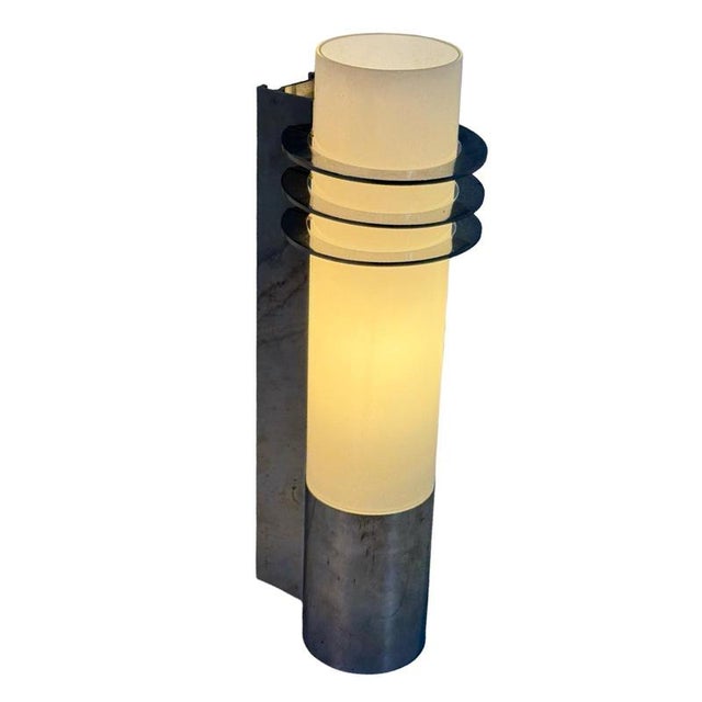 Dutch Opaline Glass Wall Sconce on Chrome Base from Glashütte Limburg For Sale - Image 9 of 9