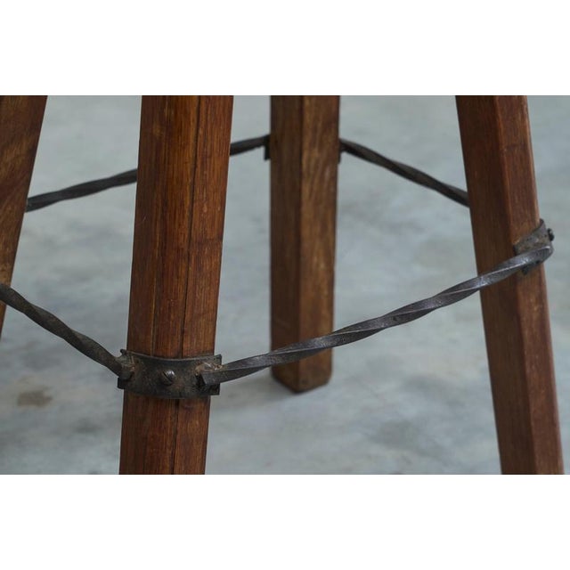 Mid-Century Bar Stools in Oak and Wrought Iron, 1940s, Set of 2 For Sale - Image 6 of 11
