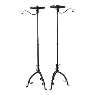 19th Century Antique Hand Wrought Iron Torchieres - A Pair For Sale