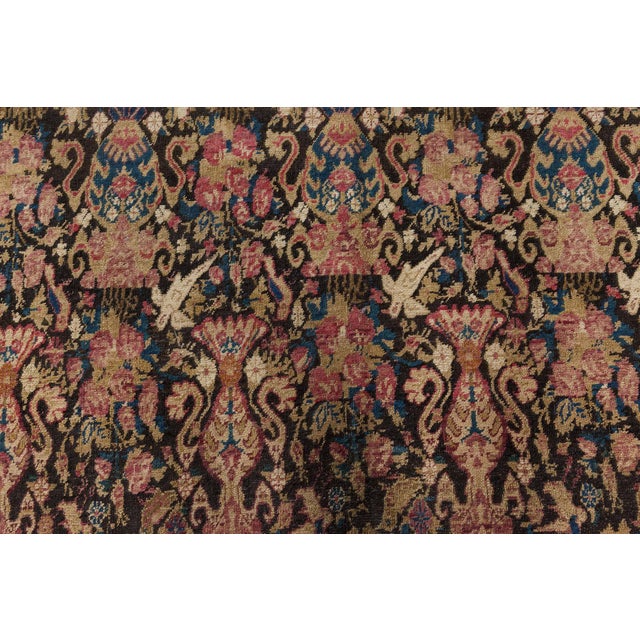 Authentic Persian Kirman Botanic Pink, Blue, Beige Handmade Wool Carpet For Sale In New York - Image 6 of 8