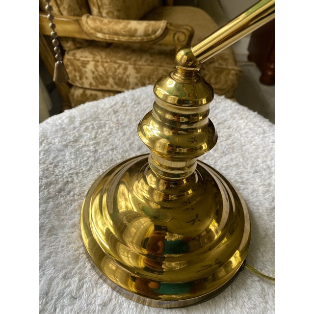 Vintage Green Glass Banker’s Desk Lamp, Brass Finish, Adjustable Arm, Classic Library Table Lamp, Mid-Century Traditional Style For Sale - Image 4 of 12
